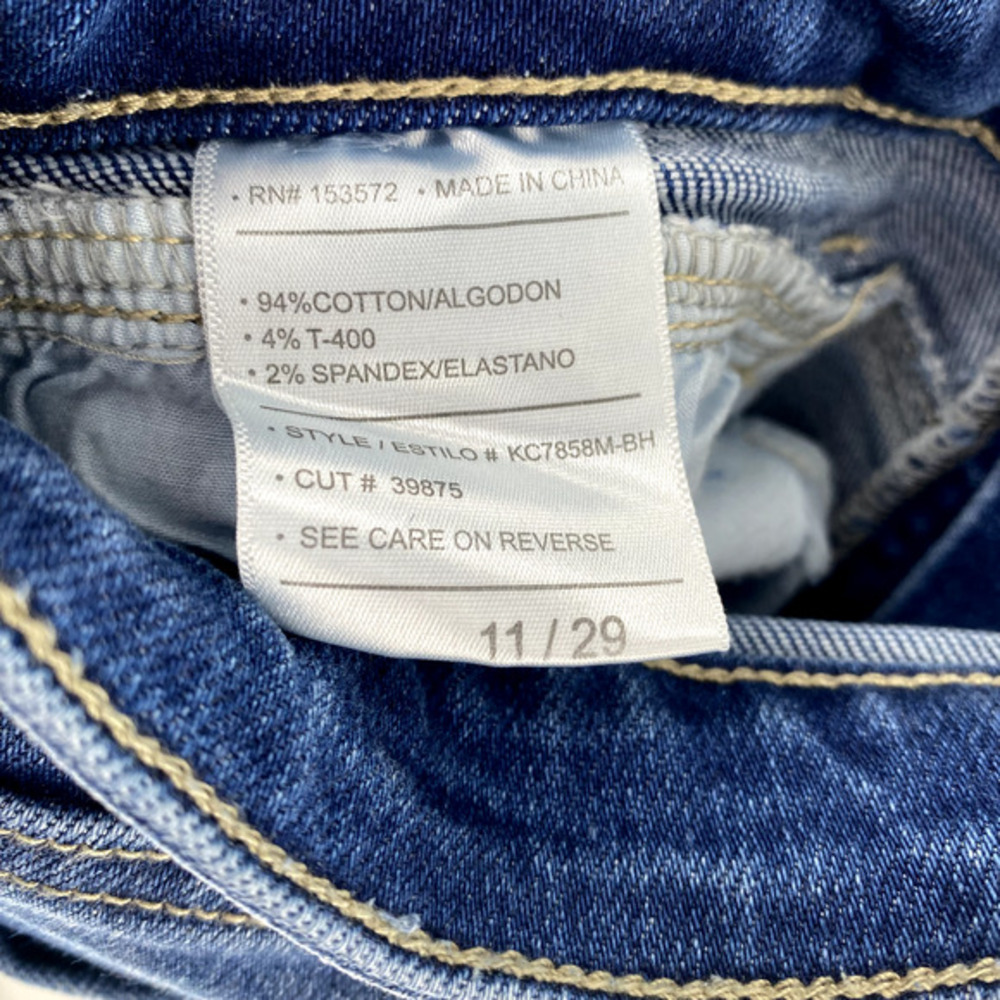 Kancan High Rise Flare Jeans Raw Hem Womens Sz 11/29‎ Blue Denim Front Seam Boho - Picture 4 of 12